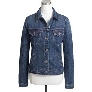J Crew Womens Denim Jean Jacket Size M Trucker Blue Medium Rust Wash